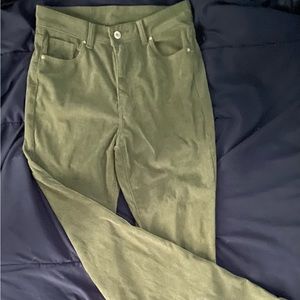 Green velvet flare jeans.